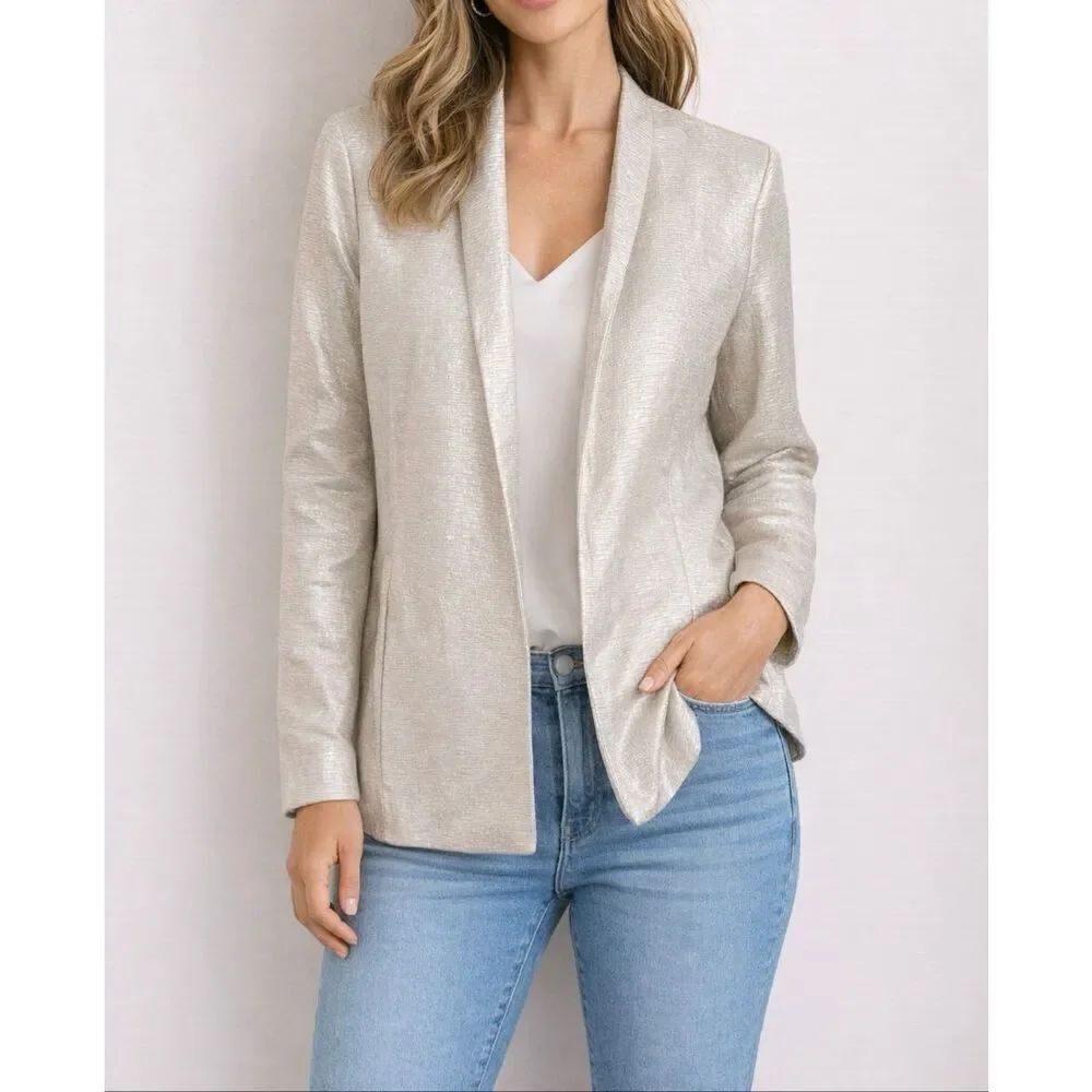 Eileen Fisher open front wool/silk blazer oversized boho lagenlook size XS